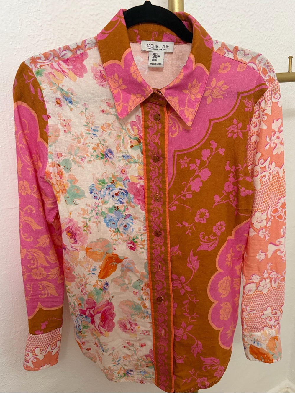 Rachel Zoe Pink &  Floral Patchwork Button-Up